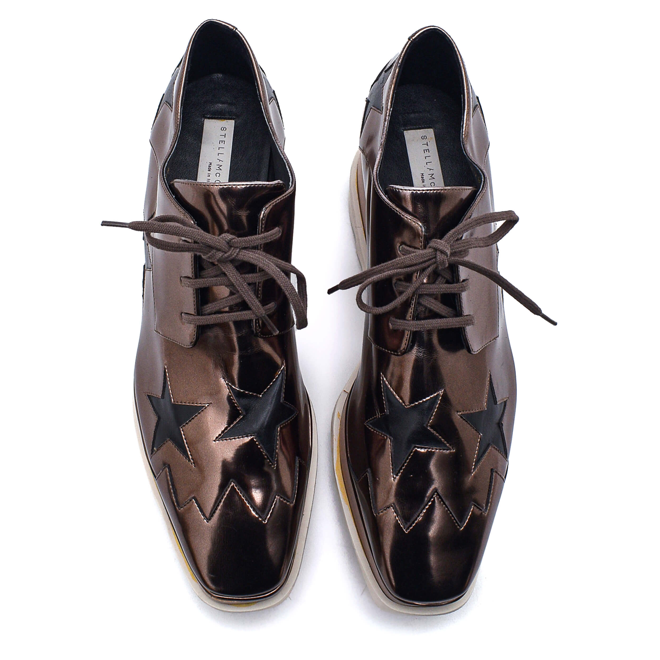 Stella McCartney- Bronze Shiny Leather Star Detail Elyse Platform Sneakers 39,5